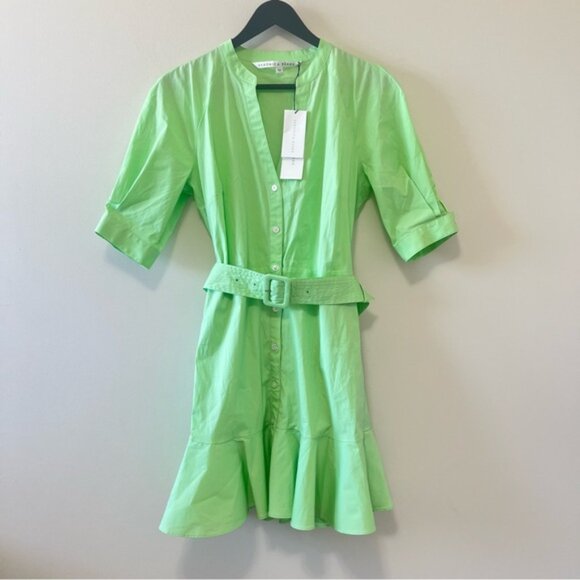 VERONICA BEARD Molly Belted Flare Shirt Dress in Pistachio Size 8 - Picture 6 of 14